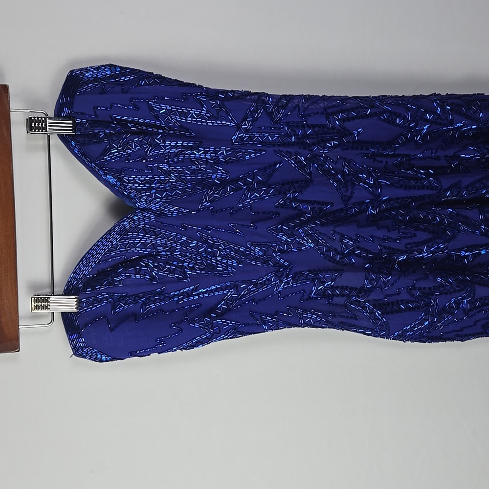 Vintage Vibrant Blue Beaded Swing Silk Dress - Picture 2 of 9